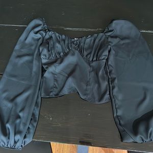 Cropped lantern sleeve corset style top